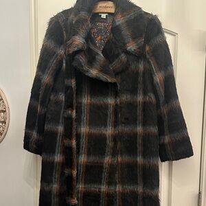 Sundance Women's Black and Brown Plaid Teddy Jacket